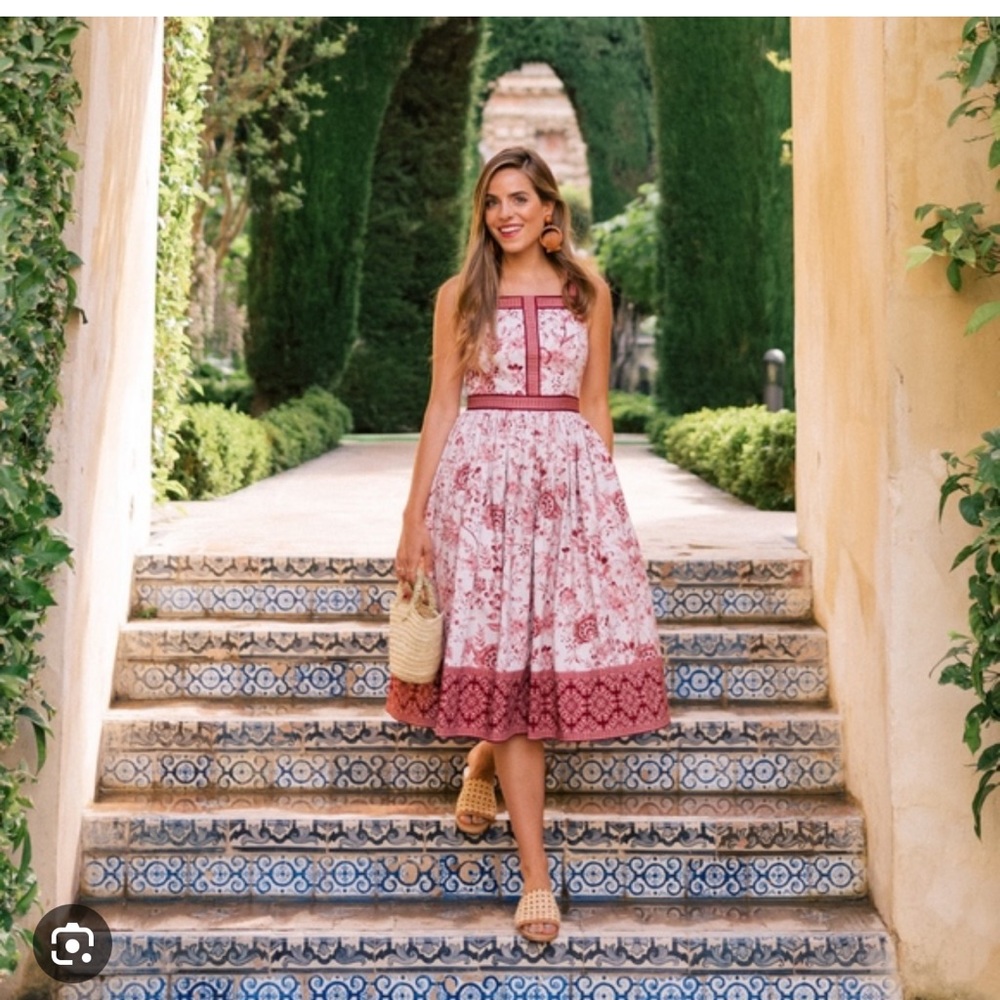 Gal Meets Glam Pink and Red Floral Midi Dress